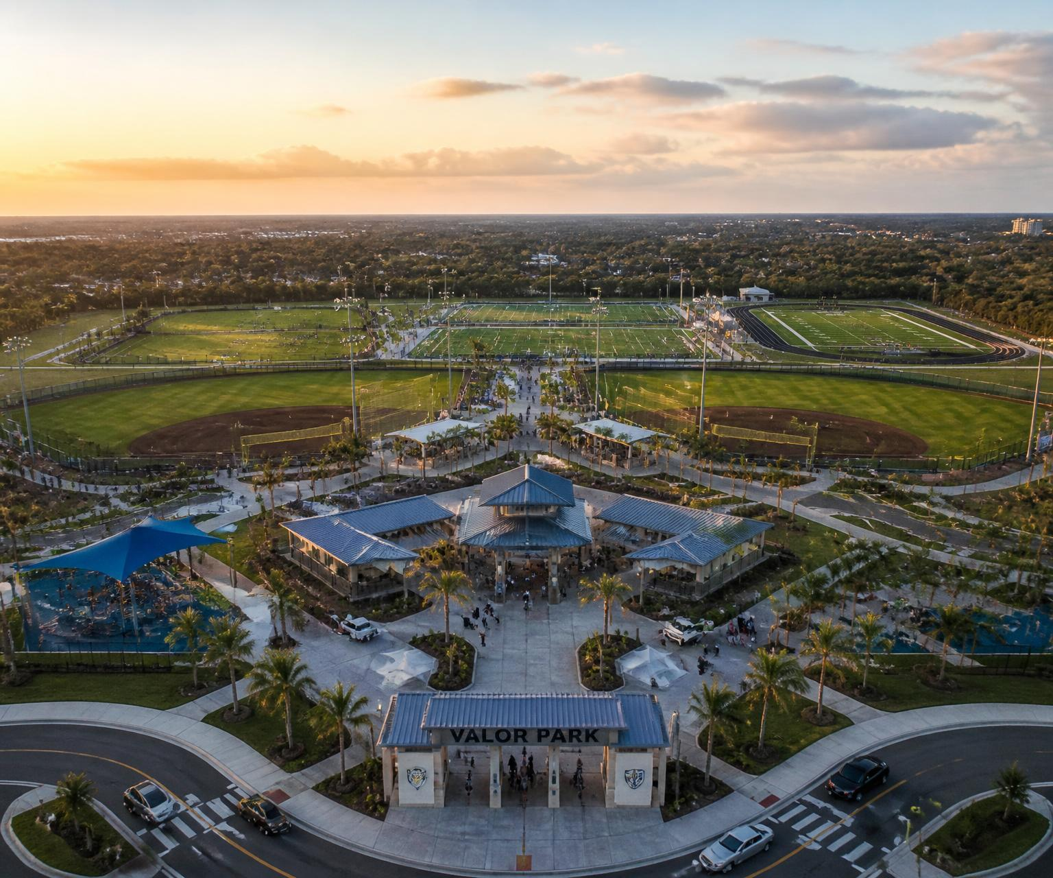 Aerial view of Valor Park community recreation complex